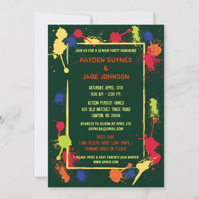 Paintball Birthday Party Invitation (Front)