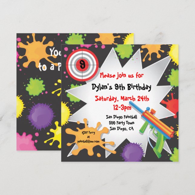 Paintball Birthday Party Invitation (Front/Back)
