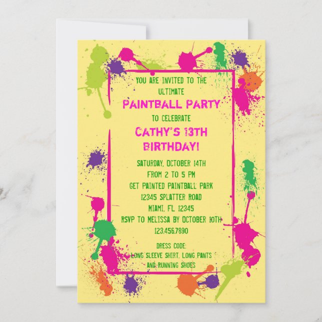 Paintball Birthday Party Invitation (Front)