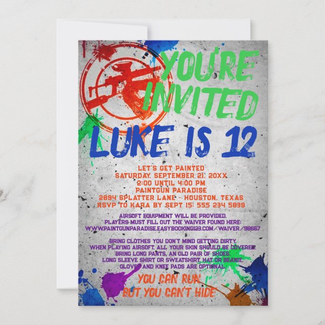 Paintball Birthday Party Invitation (Front)