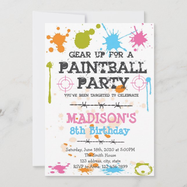 Paintball birthday party Invitation (Front)