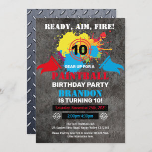 Paintball Birthday Party Invitation Kid Teen Adult