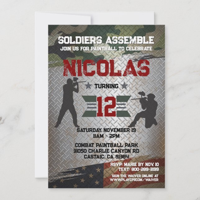 Paintball Birthday Party Military Camo USA Invitat Invitation (Front)
