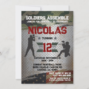 Paintball Birthday Party Military Camo USA Invitat Invitation