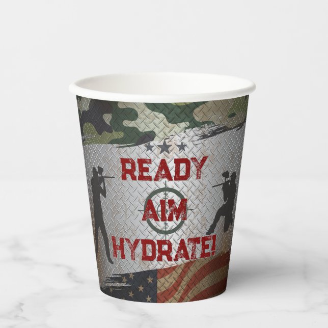 Paintball Birthday Party Military Camo USA  Paper Cups (Front)