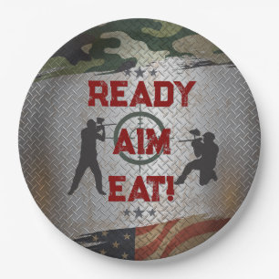 Paintball Birthday Party Military Camo USA Paper Plate