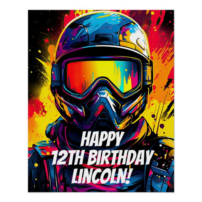 Paintball Birthday Party Personalised Poster (Front)