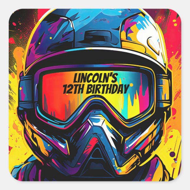 Paintball Birthday Party Personalised Square Sticker (Front)