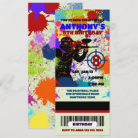 Paintball Birthday Ticket Invitation, Paintball