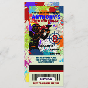 Paintball Birthday Ticket Invitation, Paintball Invitation