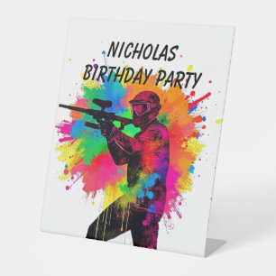 Paintball Gamer Colourful Design Pedestal Sign