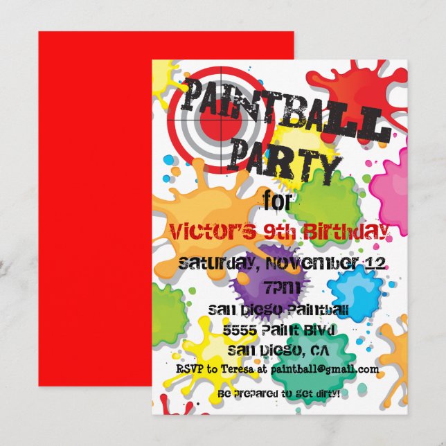 Paintball Party Invitation (Front/Back)