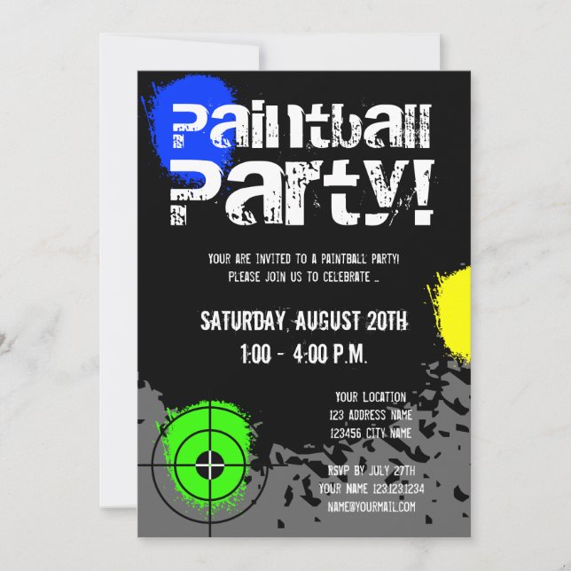 Paintball party invitations | Custom invites (Front)