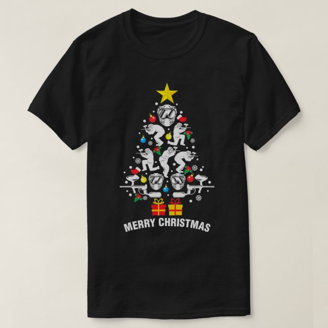 Paintball Player Christmas Tree Sports Lover MM  T-Shirt (Design Front)