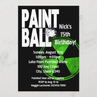 Paintball Radio Active Birthday Invitation