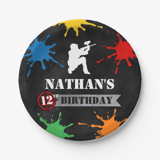 Paintball Splatter Kids Birthday Party Paper Plate (Front)