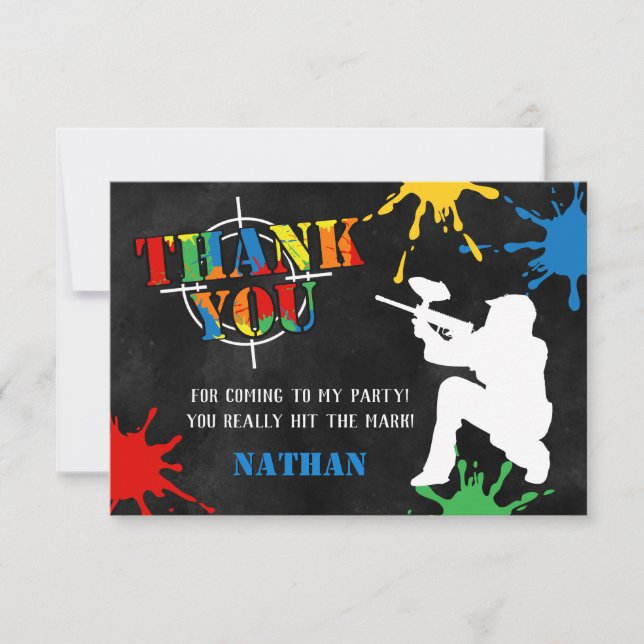 Paintball Teen Boys Birthday Party Thank You Card (Front)