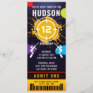 Paintball Ticket Pass Birthday Party Invitation