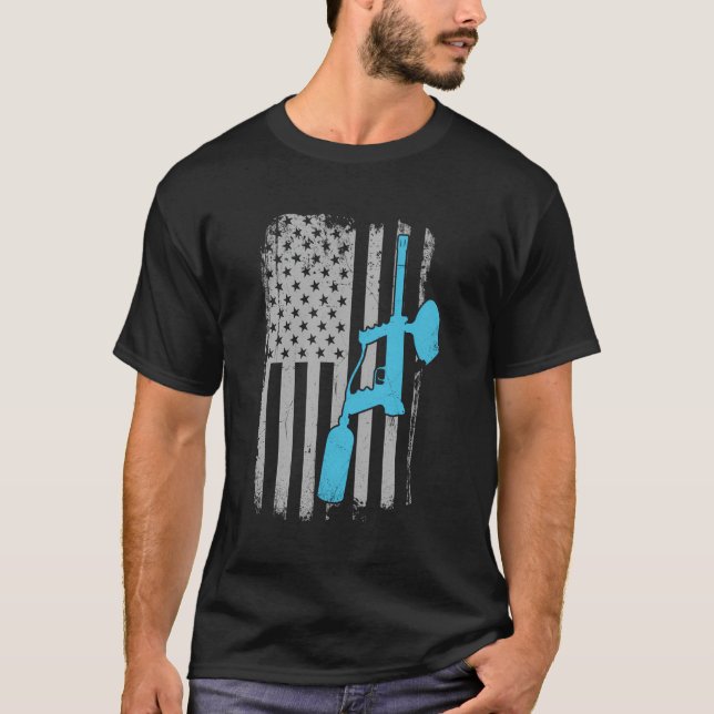 Paintballer Patriotic Usa American Flag Paintball  T-Shirt (Front)