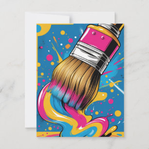 Paintbrush drawing colourful ink stroke card