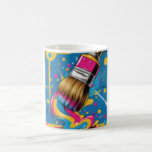 Paintbrush drawing colourful ink stroke coffee mug