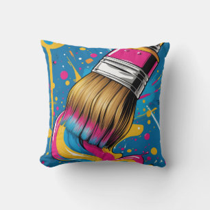Paintbrush drawing colourful ink stroke cushion