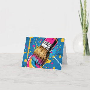 Paintbrush drawing colourful ink stroke note card
