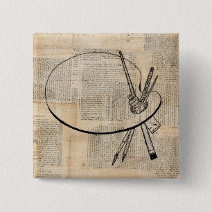 Paintbrush & Paint Palette Vintage Art 15 Cm Square Badge