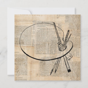 Paintbrush & Paint Palette Vintage Art Card