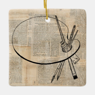 Paintbrush & Paint Palette Vintage Art Ceramic Ornament