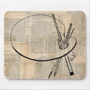 Paintbrush & Paint Palette Vintage Art Mouse Mat