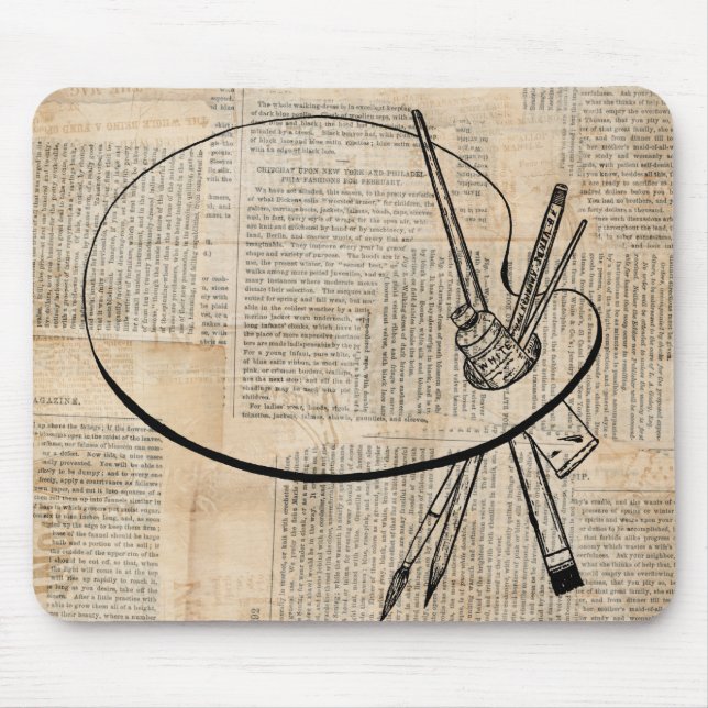 Paintbrush & Paint Palette Vintage Art Mouse Mat (Front)