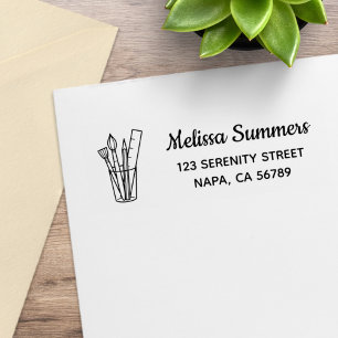 Paintbrush Pencil Ruler Art Craft Supplies Address Rubber Stamp