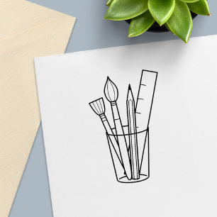 Paintbrush Pencil Ruler Art Craft Supplies Self-inking Stamp