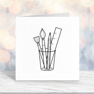 Paintbrush Pencil Ruler Art Craft Supplies Self-inking Stamp