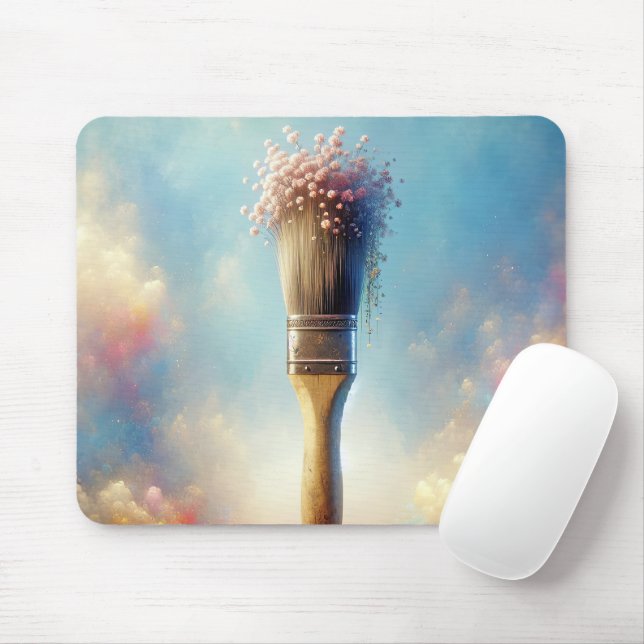 Paintbrush With Pink Baby's Breath Mouse Mat (With Mouse)