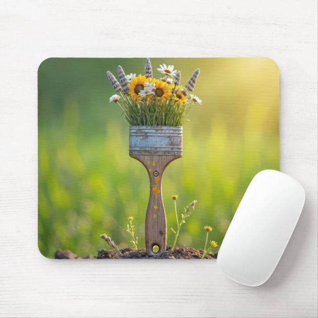 Paintbrush With Wildflowers Mouse Mat (With Mouse)