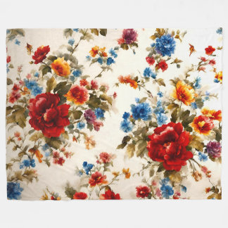 Painted Еlegant & Delicate Colourful Summer Flower Fleece Blanket