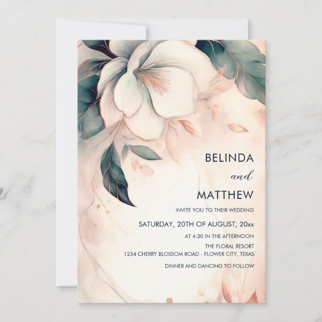 Painted 3D Faux Relief Flower Invitation (Front)