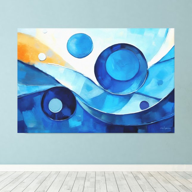 Painted abstract art in Blue 03 Canvas Print (Insitu(Wood Floor))