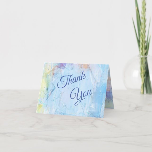 Painted Abstract Blue Wedding Thank You Card (Front)