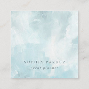 Painted Abstract Elegant Minimalist Blue Square Business Card