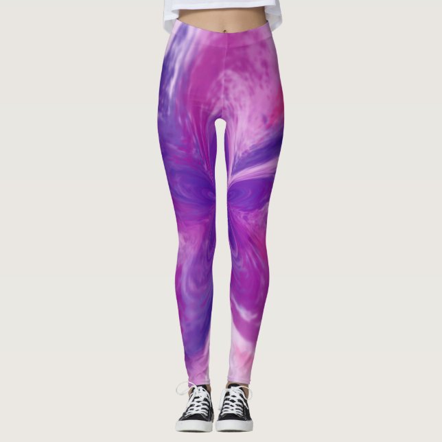 Painted Abstract Fantasy Flower Watercolor Leggings (Front)
