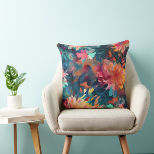 Painted Abstract Floral Giant Mums Cushion