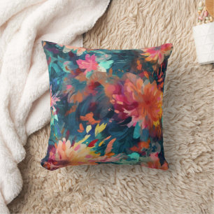 Painted Abstract Floral Giant Mums Cushion