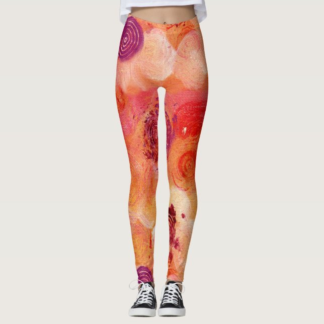 Painted Abstract Splashes and Swirls Painted Leggings (Front)