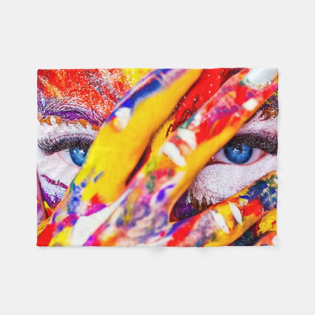 Painted Abstract Womans Face Fleece Blanket (Front (Horizontal))