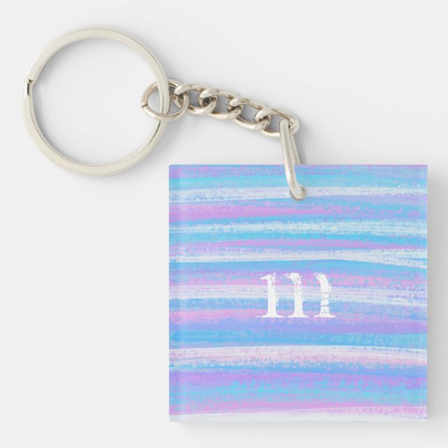 Painted Acrylic Stripes Turquoise Pink Purple Key Ring (Front)