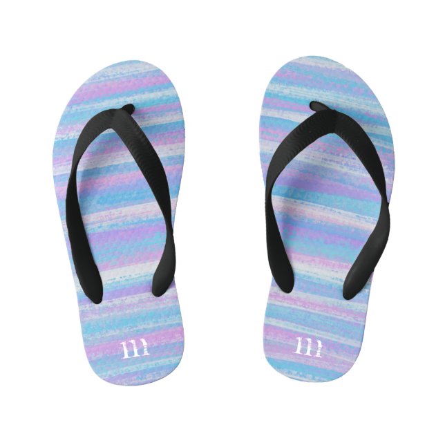 Painted Acrylic Stripes Turquoise Pink Purple Kid's Flip Flops (Footbed)