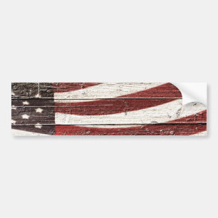 Painted American Flag on Rustic Wood Texture Bumper Sticker
